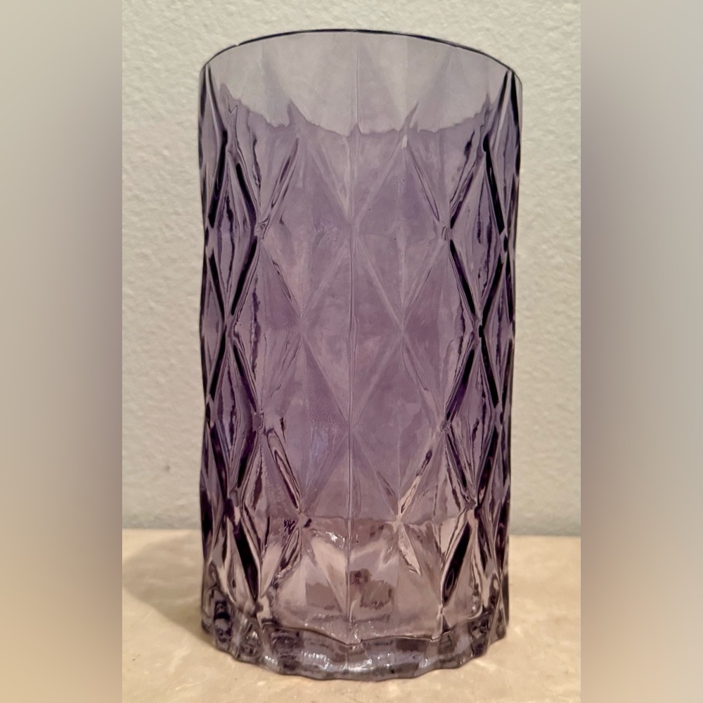 8” amethyst/purple vase. 800-Flowers vintage. Diamond Cut glass.